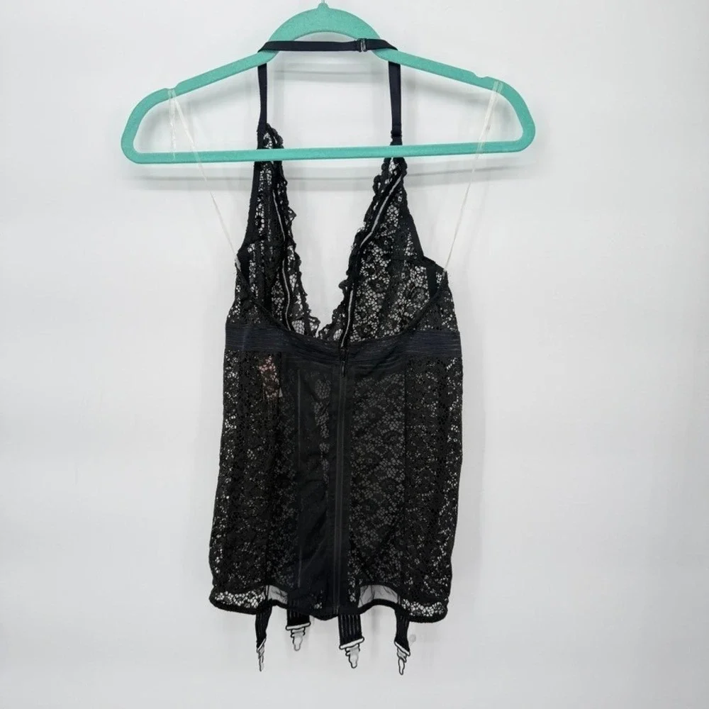 Victorias‎ Secret NWT Lace Garter Chemise Black Halter Lingerie Slip Size MD